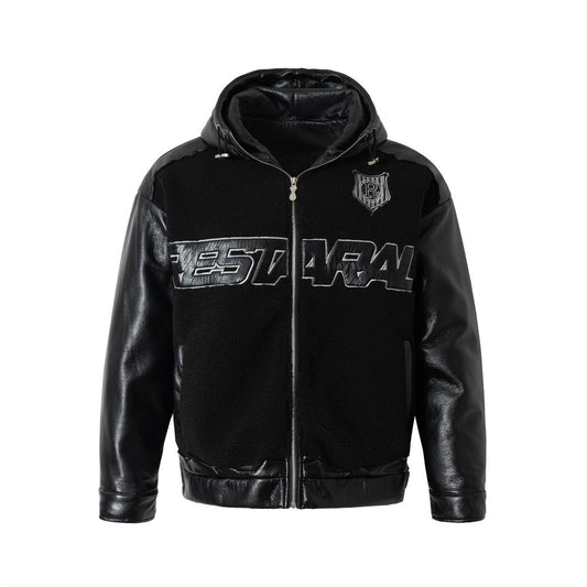 Prestige Leather-Sleeve Hooded Jacket