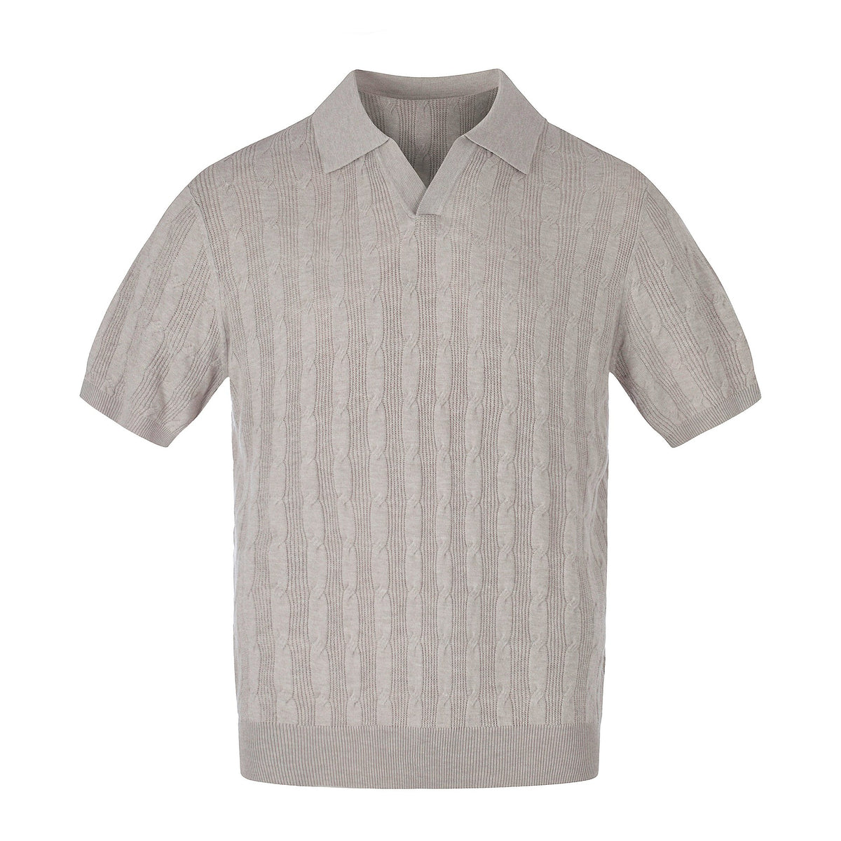 Cable Knit Open-Collar Polo