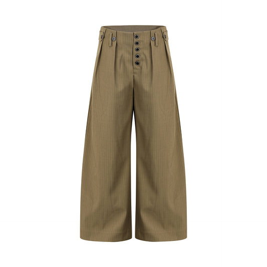 Mid-Waist Striped Wide-Leg Trousers