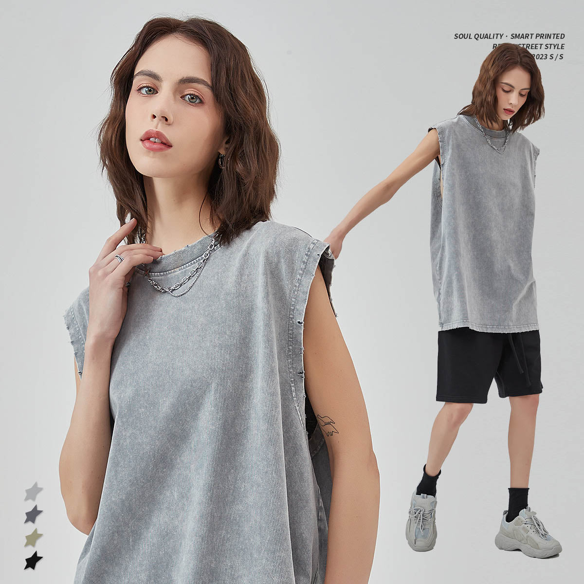 Washed Raw-Hem Tank