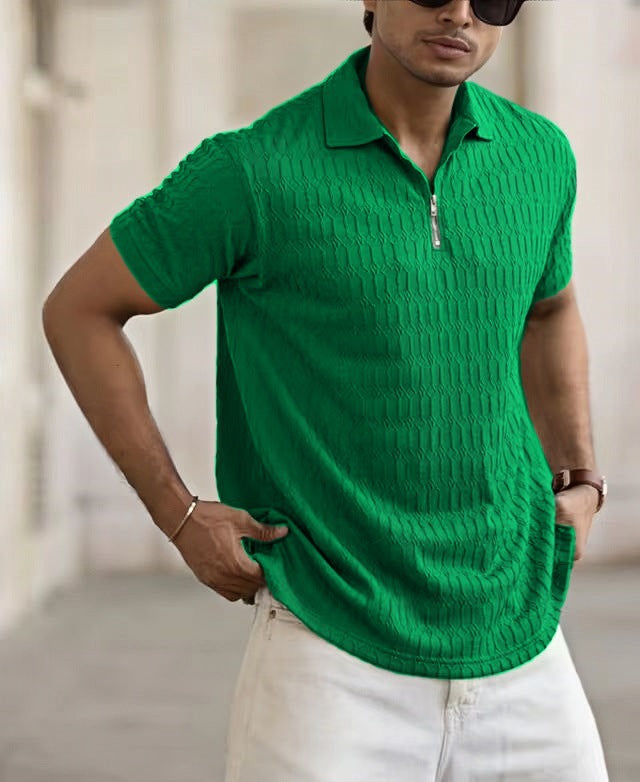 Textured Zip Polo