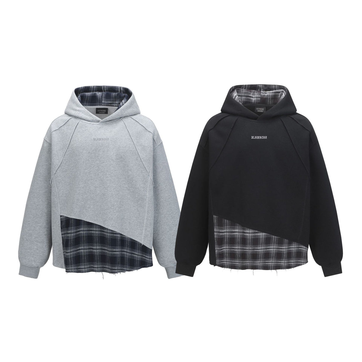 Asymmetric Plaid Layered Hoodie