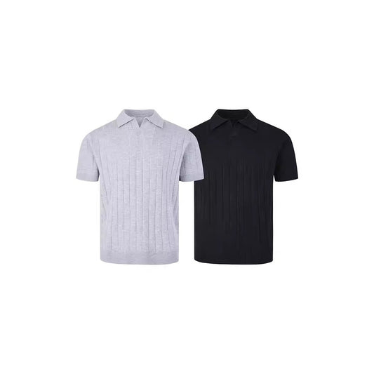 Ribbed Knit Open Collar Polo