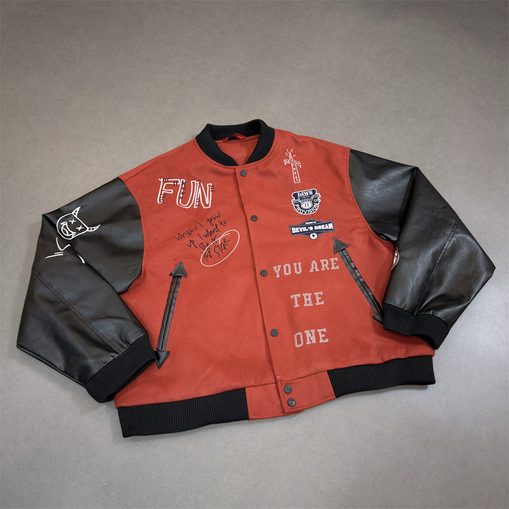 Embroidered Letther Baseball Jacket