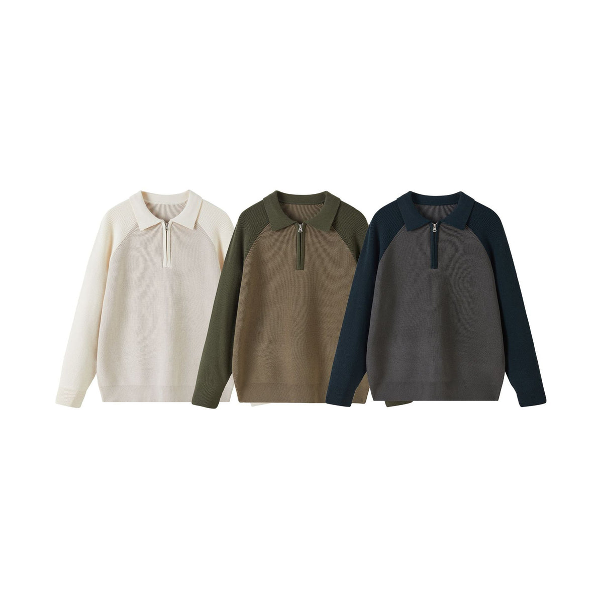 Contrast Raglan Half-Zip Knit
