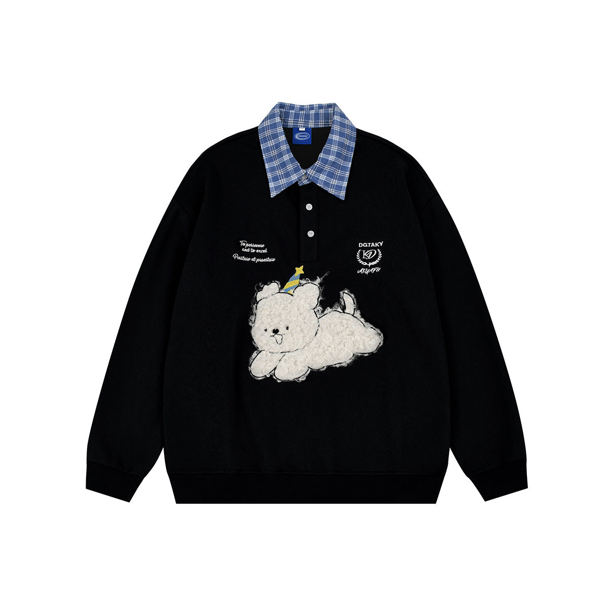 Plaid Collar Graphic Sweatshirt