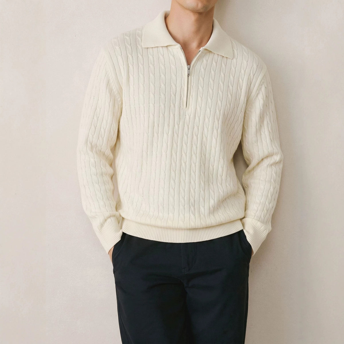 Cable Knit Half Zip Polo Sweater