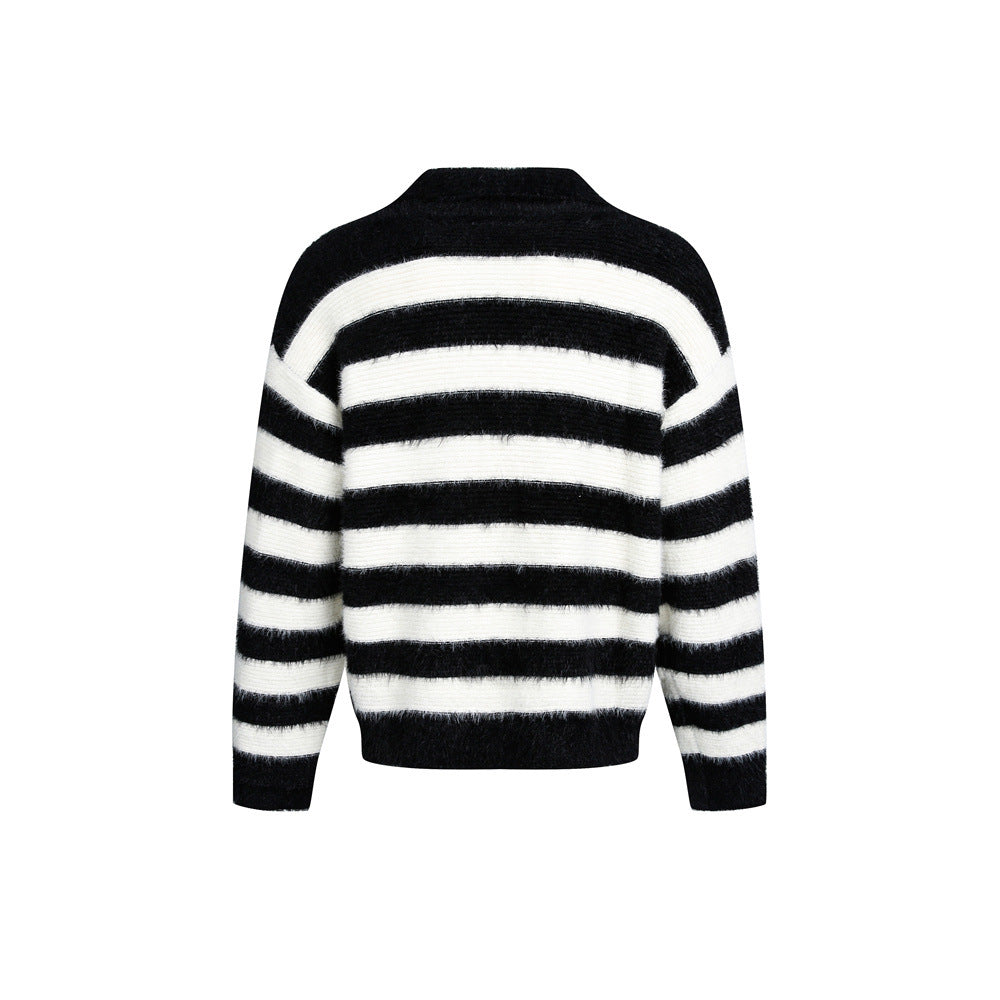 Striped Fuzzy Knit Polo