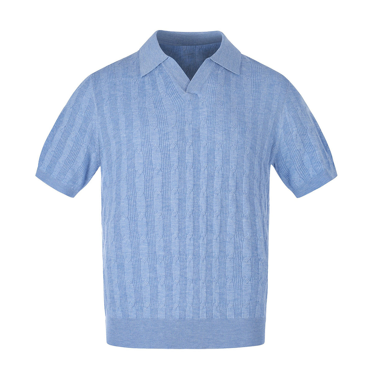 Cable Knit Open-Collar Polo