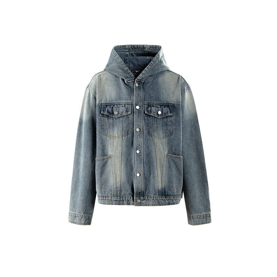 Vintage Wash Denim Hooded Jacket