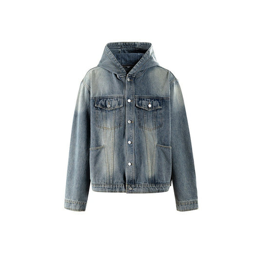 Vintage Wash Denim Hooded Jacket