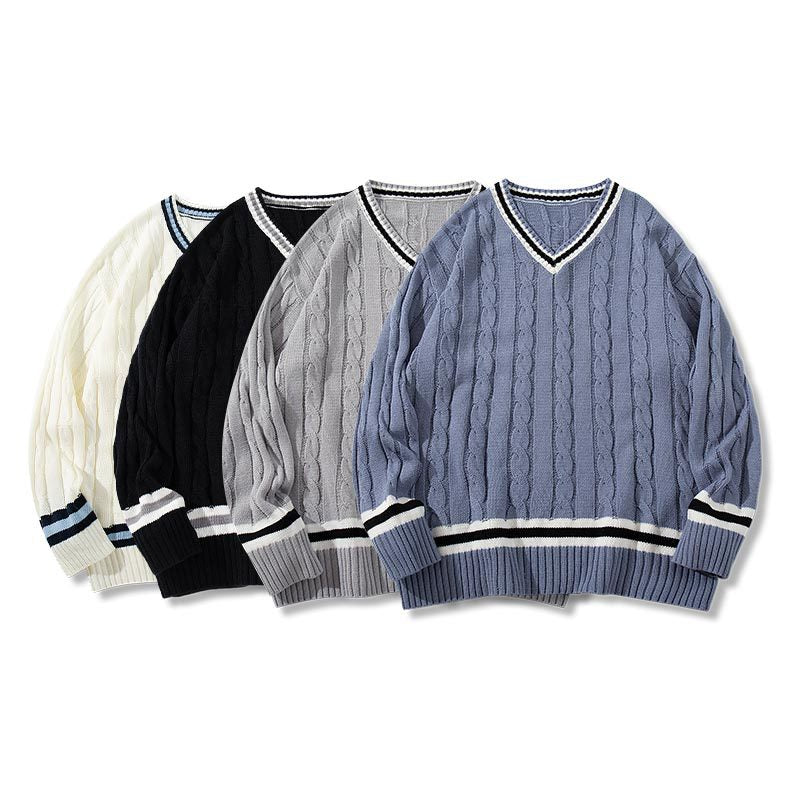 Cable V Neck Knit Sweater
