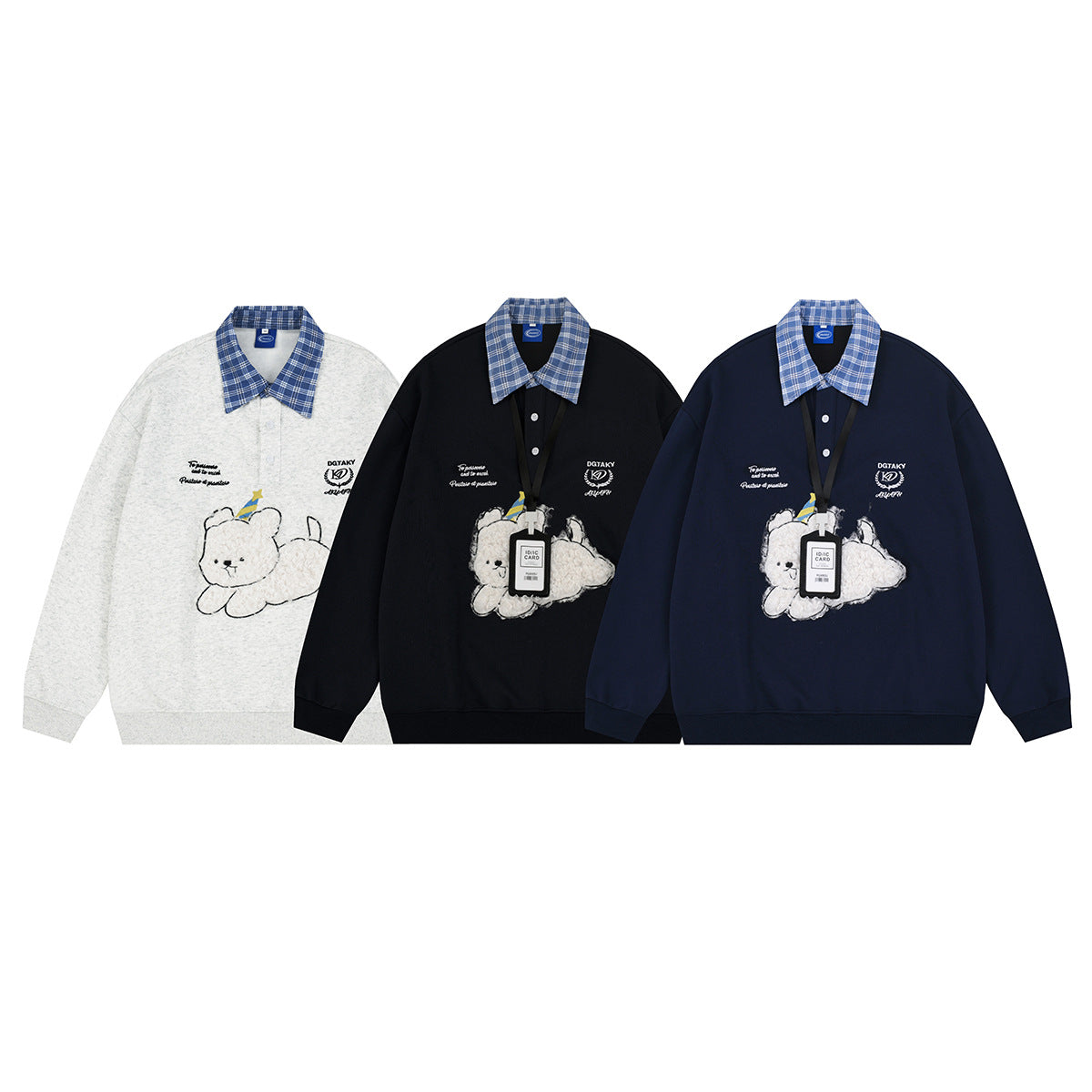 Plaid Collar Graphic Sweatshirt