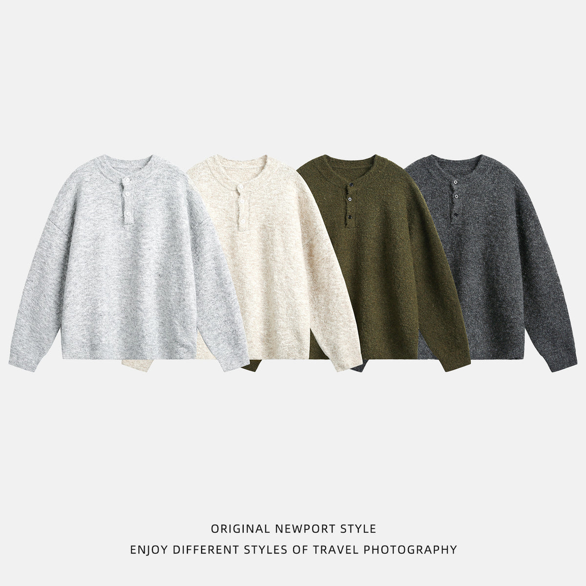 Textured Henley Knit Sweater