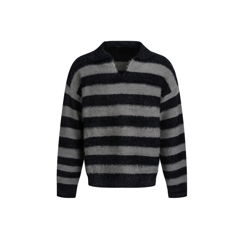 Striped Fuzzy Knit Polo