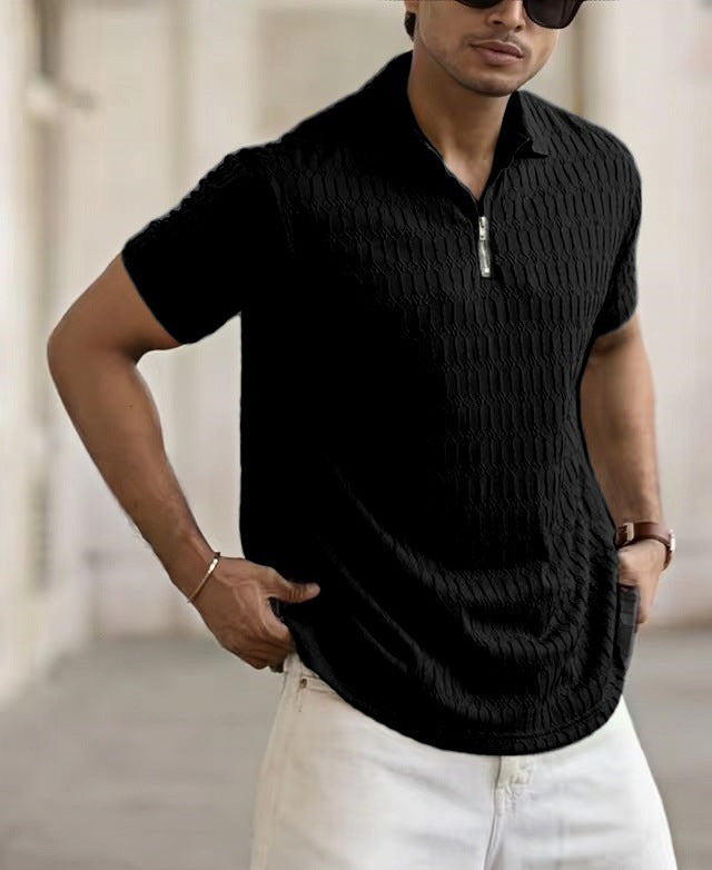 Textured Zip Polo
