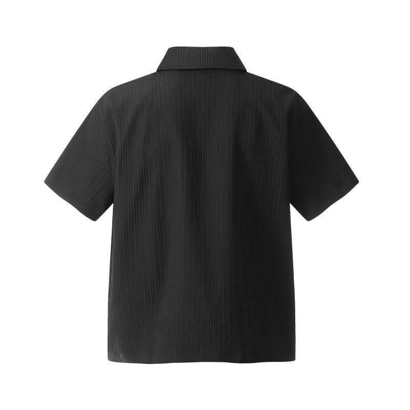 Textured Zip-Up Short Sleeve Shirt
