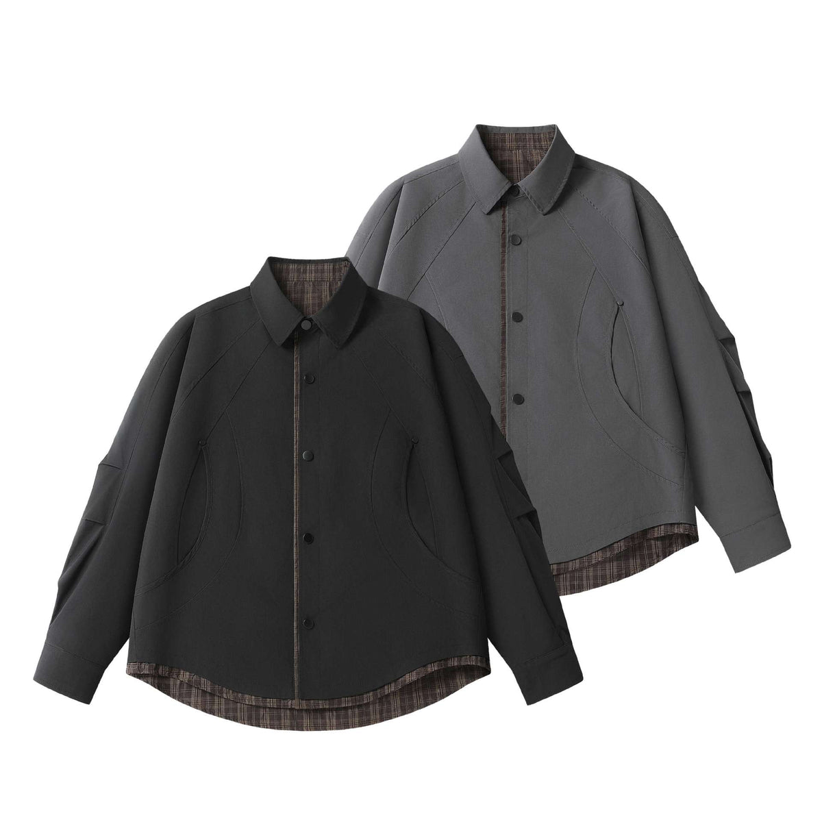 Vintage Oversized Plaid Long Sleeve Deconstructed Layered Mens Shirt