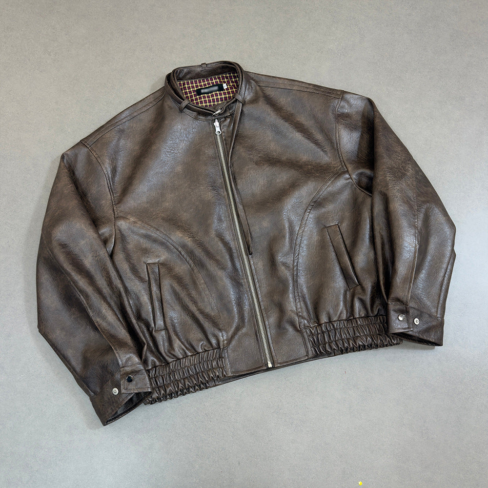 Old Buckle Collar Leather Jacket