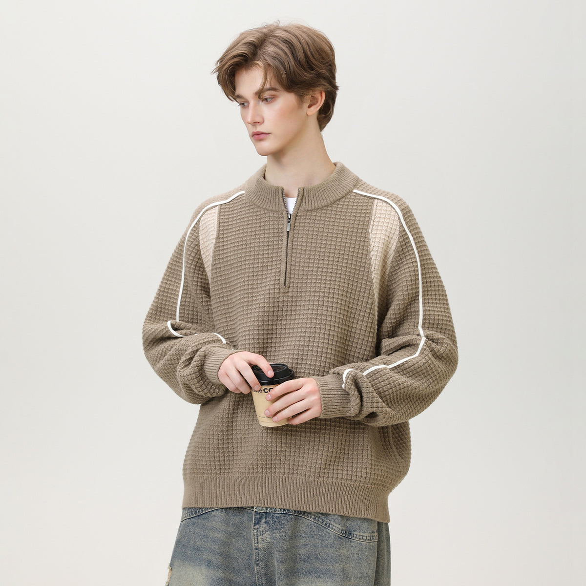 Textured Half Zip Knit Sweater