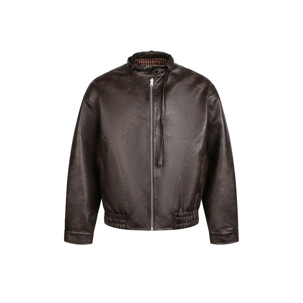Old Buckle Collar Leather Jacket