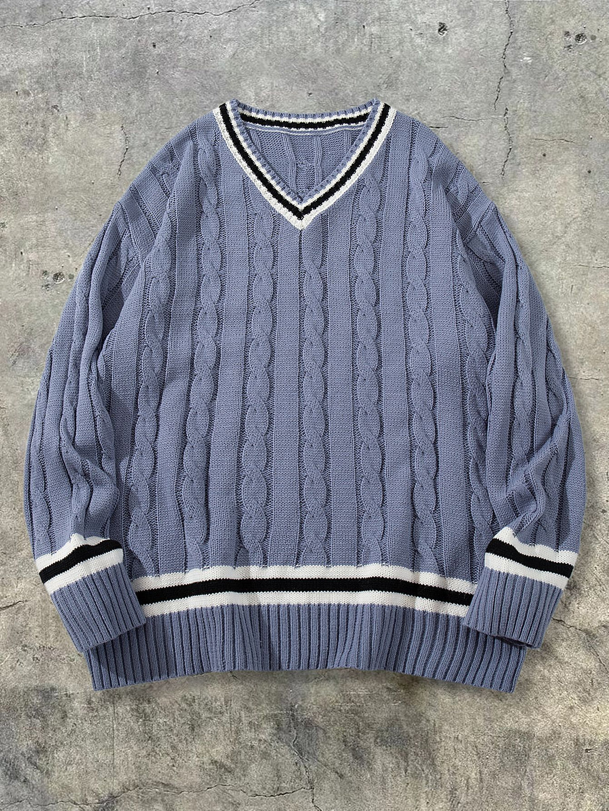 Cable V Neck Knit Sweater