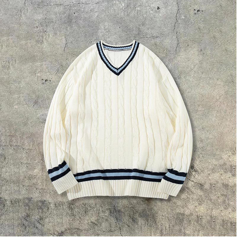 Cable V Neck Knit Sweater