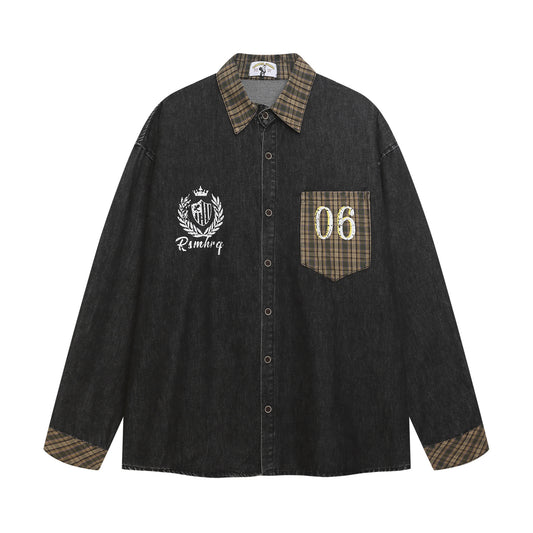 Plaid Trim Denim Shirt