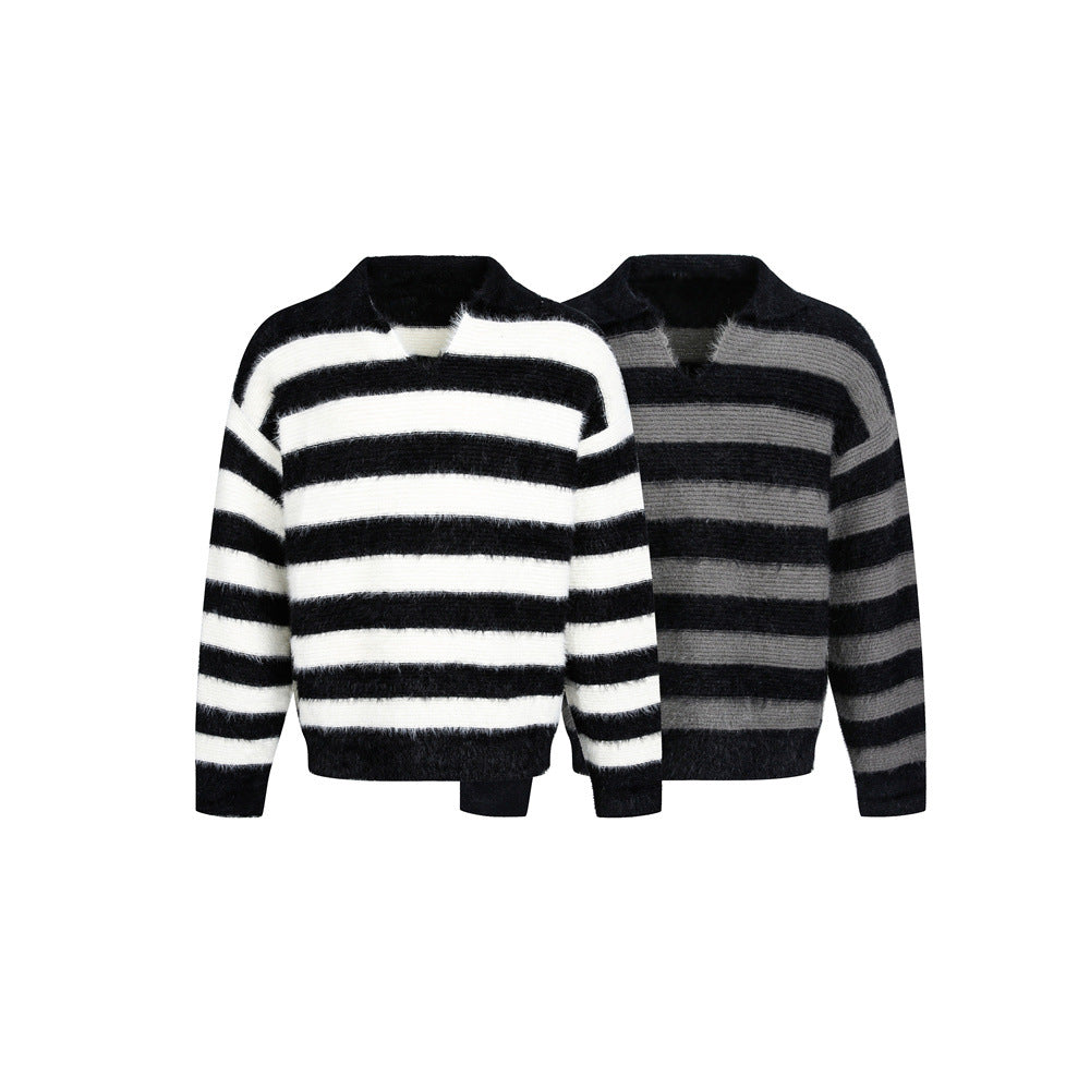 Striped Fuzzy Knit Polo
