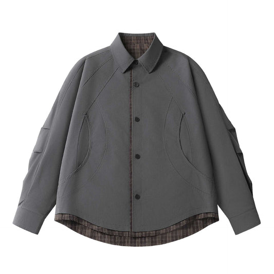 Vintage Oversized Plaid Long Sleeve Deconstructed Layered Mens Shirt
