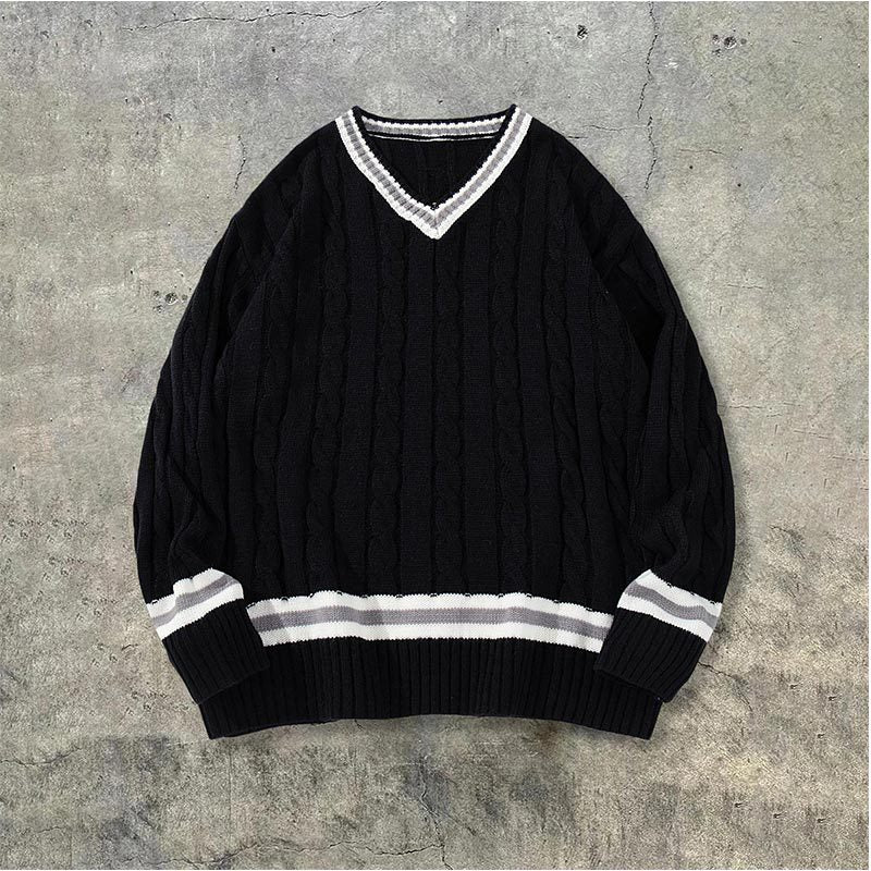 Cable V Neck Knit Sweater