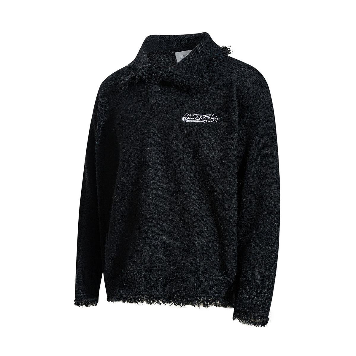Distressed Knit Polo Sweater