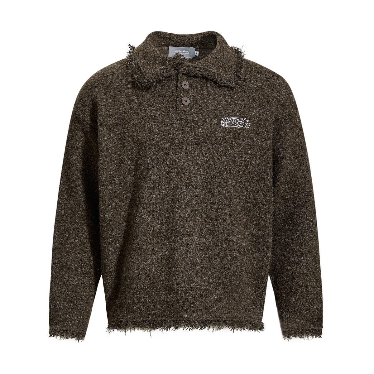 Distressed Knit Polo Sweater