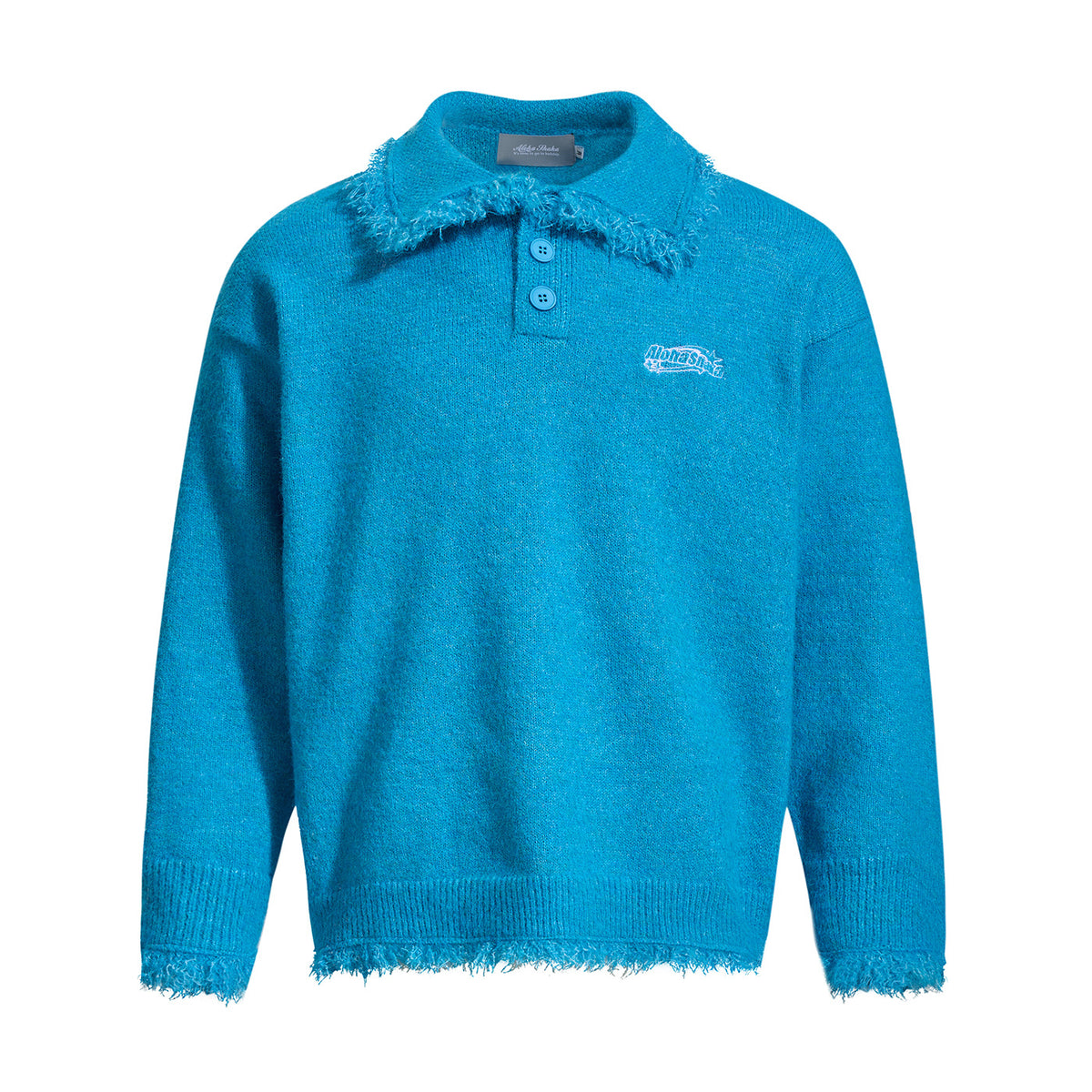 Distressed Knit Polo Sweater